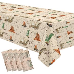 مفرش طاولة ديكورات حفلات رعاة البقر الغربي - لوازم مفارش حفلات الغرب المتوحش للاستعمال مرة واحدة، ديكورات طاولة حفلات عيد ميلاد روديو ذات طابع غربي - 4 عبوات (54 بوصة × 108 بوصة) in Kuwait