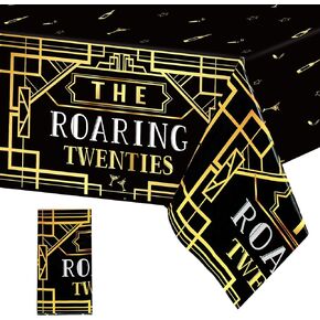 3 Packs Roaring 1920's Party Plastic Tablecloths Black and Gold Birthday Party Decorations Music Speakeasy Party Disposable Table Cover for Birthday 1920s Vintage Flapper Wedding Party Supplies (3)