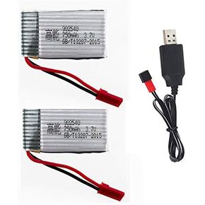 3.7V 750mAh 25c Lipo Battery for FPV Quadcopter MJX X400 X800 X500 X300C HJ818H J819S RC Racing Drone 2 Pack with USB Charger