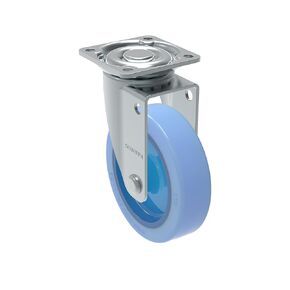 Schioppa, GLAP 310 Citrus Blue, 3" (75 mm) Swivel Non-Brake Caster, Non-Marking Polyethylene Wheel, 90 lbs, Plate: 1-21/32 x 1-21/32" (BH 1-1/4 x 1-1/4")