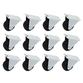 12 Pack 1-inch Dia Rubber Single Wheel Rigid Non-Swivel Top Plate Fixed Casters Mute Black