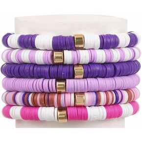 Fuqimanman2020 Boho Heishi Clay Bead Stackable Bracelets for Women Girls Colorful Polymer Beaded Stretch Bracelets Summer Ocean Surfer Beach Jewelry Gift