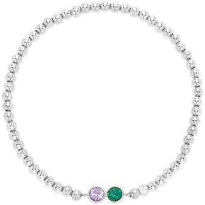 EVE'S ADDICTION Custom Silver Tone Two Stone Birthstone Beaded Bracelet (6" long, stretchable bracelet) - Mother's Bracelet - Personalized Gift for Mom - Gifts for Mom