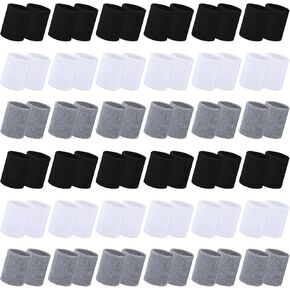 72 Pcs Wrist Sweatbands for Men Women Bulk Wrist Bands Sports Wristband Sweat Bands for Wrists Sports Sweatband Absorbent Cotton Sweat Wristband for Working Out Athletic Sports, White Gray Black in Kuwait