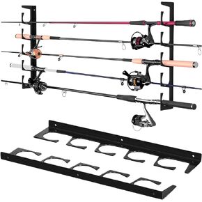Fishing Rod Holders for Garage – Black Horizontal Fishing Rod Holder Wall Mount Fishing Pole Holders for Garage Ceiling Fishing Rod Holder Black Rod Holders for Wall Mounted Fishing Rod Holder, 1 Pack