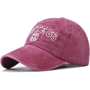 Vintage Washed Cotton Baseball Caps for Women Men Classic Route 66 Embroidered Sun Protection