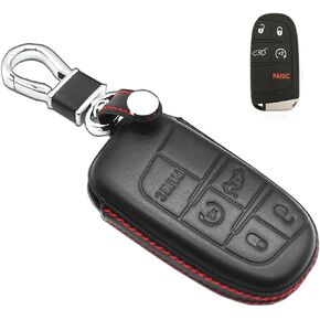 MECHCOS Compatible with Dodge Durango Challenger Charger Hornet Jeep Compass Grand Cherokee WK Ram Promaster 1500 2500 3500 Chrysler 300 Leather Key Fob Cover Case Protector Shell