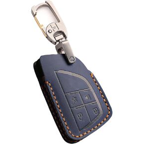 Leather 4-Button Key Fob Cover Case Case for GMC Compatible with HUMMER Yukon XL Sierra Acadia Canyon, for Chevy Tahoe Colorado Suburban Silverado, for Buick Envision 2021-2024 (Blue)