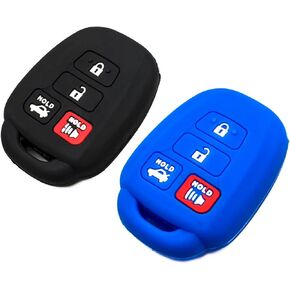 Silicone Key Fob Cover Fit for Toyota Camry SE LE Avalon Corolla RAV4 Venza Highlander Sequoia Scion 86 | Car Accessories | Remote Key Protection Case - Black & Blue