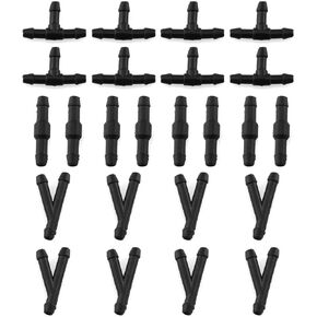 Windshield Wiper Hose Connectors 24PCS Black Windscreen Washer Tube Connector Adapter (I-Type, T-Type,Y-Type)