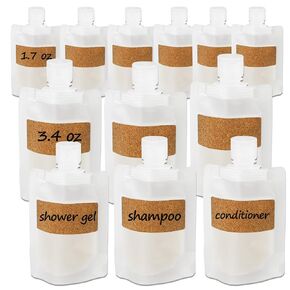TailaiMei 12 Pieces Travel Pouches for Toiletries, TSA Approved Portable Travel Size, Refillable Stand Up Pouch for Shampoo/Conditioner/Lotion (50ml/1.7oz)