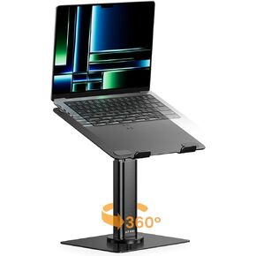 ULT-WIIQ Telescopic Laptop Stand for Desk Adjustable Height and Angle Swivel Laptop Stand with 360 Rotating Base Ergonomic Aluminum Laptop Stand Riser for 11-17.3 inch Laptop Grey