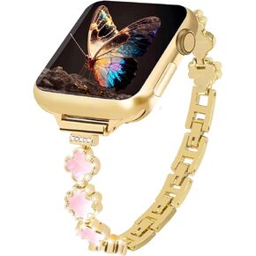 Designer metal watch Bands Compatible with Apple Watch Band 38mm 40mm 41mm 42mm 44mm 45mm 49mm Women Men，Dressy Clover fritillary watch band，Works with iWatch Ultra SE and Series 8 7 6 5 4 3 2 1