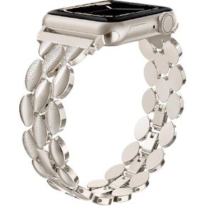 Moolia Elegant Metal Strap Compatible with Apple Watch Band 38mm 40mm 41mm 42mm Metal Fashion Women Replacement Strap Bracelet for iWatch Series 11/10/9/8/7/6/5/4/3/2/1 Starlight in Saudi Arabia