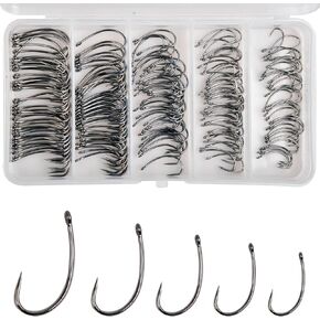 175pcs Barbless Fishing Hook Kits,Small Size Carp Fishing Hooks Curve Shank Crank and Wide Gape Carp Hooks Fly Tying Hooks Circle Hooks with Tackle Box Size 2#,4#,6#,8#,10#