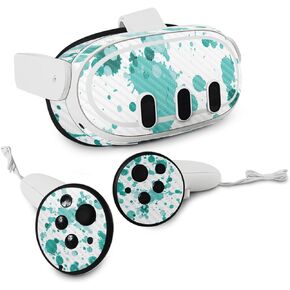 MightySkins Carbon Fiber Skin Compatible with Meta Quest 3 - Teal Splatter | Protective, Durable Textured Carbon Fiber Finish | Easy to Apply