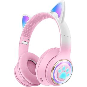 QearFun Cat Headphones for Girls Kids for School, Kids Bluetooth Headphones with Microphone & 3.5mm Jack, Teens Toddlers Wireless Headphones with Adjustable Headband for ipad/Tablet/PC-Black