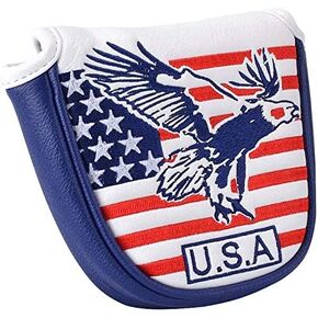 Golf Club Head Cover USA Flag and Eagle Pattern for Mallet Putter Magnetic Closure Patriotic Headcover