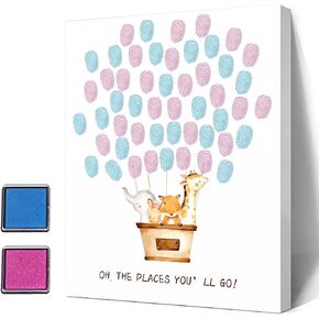 Gender Reveal Fingerprint Canvas, Gender Reveal Party, Animal Baby Shower Guest Book Party Ideas, Hot Air Balloon Theme, Canvas Decoration, Baby Shower Guest Book with Ink Pad