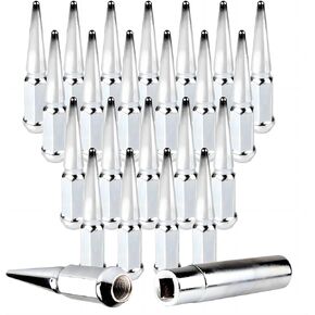 ECCPP M14x1.5 Wheel Lug Nuts 24 Pieces + 1 Key 14x1.5 White Spike Bulge Acorn Drive Close End Lug Nuts for for Toyota Land Cruiser 2008-2010 for Toyota Sequoia 2011-2014 for Ford F-150 2014-2016