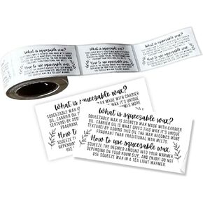 Squeezable Wax Container Sticker How to Use Instructions Care for Wax | 200 pcs roll | Wax Melt Sticker 2.5x1.25" for Warmer with Carrier Oil Warning Label