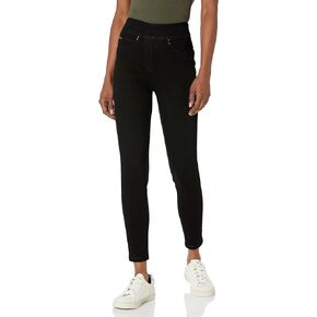 SLIM-SATION Women's Wide Elastic Pull on Solid Denim Crop Jegging with Faux Front Pockets