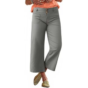 Flamingals Women's Wide Leg Crop Jeans Solid Button Up Low Waist Casual Pants