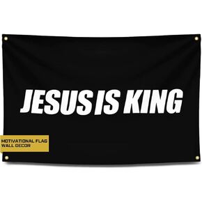 Gold Trident Jesus is King Flag Banner - إلهام المساحة الجمالية لصالة الألعاب الرياضية أو مسكنك - قم بتغذية تمرينك بالإيمان الملهم والثناء - ابقِ متحفزًا بفن التحفيز الرائع - 3 × 5 أقدام in Kuwait