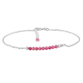 YANARA Pink Tourmaline Ankle Bracelet for Women Jewelry, Birthstone, Natural Gemstone Beads, Handmade Anklet 9"+1.25" inch, 3mm Rounds, Chakra Energy Healing Crystals, Silver Plated