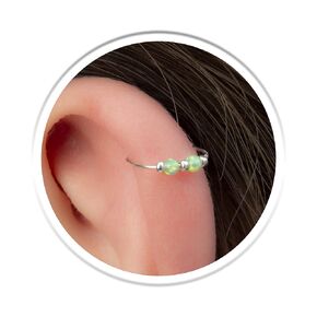 Helix Piercing Jewelry Silver Hoop 20 Gauge - Helix Earring 20g Green Opals - Hypoallergenic 8mm Diameter Cartilage Ear Piercing Green Opals - Handmade Body Jewelry for Women Men