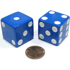 Koplow Games Set of 2 D6 25mm Large Opaque Jumbo Dice - Blue with White Pips