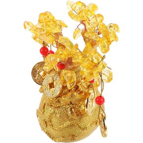 Luxshiny Crystal Money Tree Feng Shui Golden Money Tree with Dragon Pot Citrine Tree Hangs Lucky Cold Coins Bonsai Decoration for Tabletop Decoration Home Office