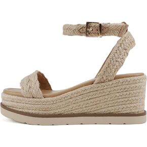 Soda “Swing" ~ Women Square Toe Single Band Low Heel Espadrille Wedge Sandal with Adjustable Ankle Strap