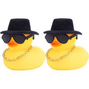 wonuu Rubber Duck Car Ornaments 2Pcs Yellow Duck Car Dashboard Decoration with Mini Hat