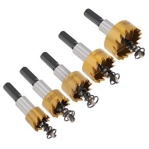 5Pcs HSS Hole Saw Kit, 16-30mm 5/8-Inch to 1-3/16 Inch, Hole Cutter Set with Titanium-Plated Drill Bits Heavy Duty Tool Kit for Stainless Steel, Aluminum Alloy, Plastic and Wood