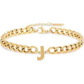 Initial Bracelet for Men 18K Gold Plated Letter Charm Bracelet Letter A-Z Charm Adjustable Cuban Link Chain Bracelet for Boyfriend Father