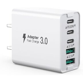 USB C Wall Charger, 50W 5-Port USB C Charger Block, Fast Charging Block 3 USB C + 2 QC Wall Plug Multiport Type C for iPhone 12/13/14/15, PD Fast Charger Power Adapter for Samsung S23/S22/S21/Tablet