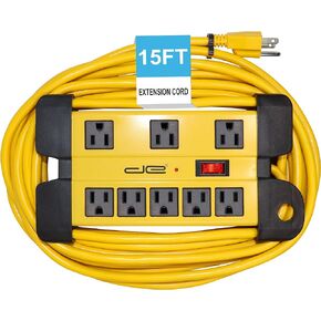 Digital Energy 15 Foot Long Surge Protector 8-Outlet Heavy Duty Metal Mountable 1050 Joules Protection Extension Cord Power Strip with Cord Management, 15 Foot Long Extension Cord, UL Listed
