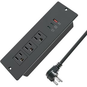 45W Recessed Power Strip USB C for Laptop,Flush Mount Desk Power Outlets 3 AC Outlets 3 USB Ports Flat Plug Extension Cord Built in Sofa Table Cabinet Nightstand Couch Black