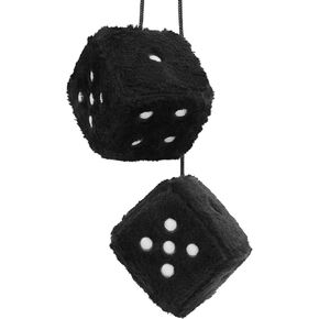 Fuzzy Dice for Car Mirror, Pair of Retro 2.75" Fuzzy Dice for Rear View Mirror with White Dots for Car Interior Hanging Ornament Decoration (Black)