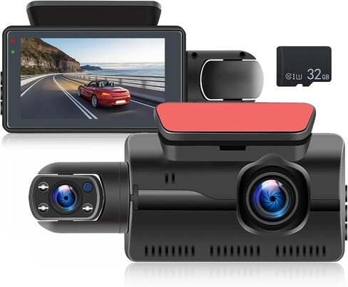 كاميرا أمامية وداخلية من Hikity Dash Cam مع بطاقة SD 32 جيجا، وشاشة IPS 3 بوصة، وكاميرات مزدوجة للوحة القيادة للسيارات، والرؤية الليلية، ومستشعر G، ومراقبة وقوف السيارات، وكشف الحركة in Saudi Arabia