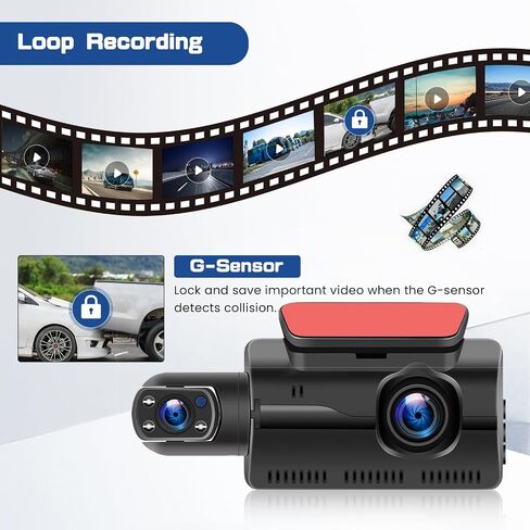 كاميرا أمامية وداخلية من Hikity Dash Cam مع بطاقة SD 32 جيجا، وشاشة IPS 3 بوصة، وكاميرات مزدوجة للوحة القيادة للسيارات، والرؤية الليلية، ومستشعر G، ومراقبة وقوف السيارات، وكشف الحركة in Saudi Arabia