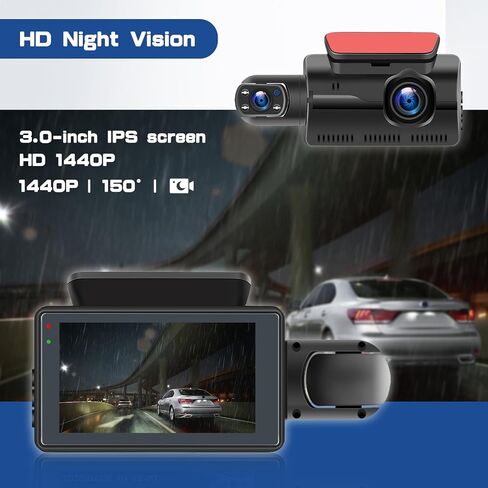 كاميرا أمامية وداخلية من Hikity Dash Cam مع بطاقة SD 32 جيجا، وشاشة IPS 3 بوصة، وكاميرات مزدوجة للوحة القيادة للسيارات، والرؤية الليلية، ومستشعر G، ومراقبة وقوف السيارات، وكشف الحركة in Saudi Arabia