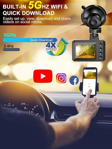 كاميرا داش كام أمامية وخلفية، كاميرا داش بدقة 4K/2.5K 30 إطارًا في الثانية للسيارات مع شبكة WiFi 5 جيجا هرتز، وبطاقة SD سعة 64 جيجابايت، وشاشة IPS مقاس 2 بوصة، ورؤية ليلية، وزاوية عريضة 170 درجة، وتسجيل حلقي، ومستشعر G، ومراقبة وقوف السيارات in Saudi Arabia