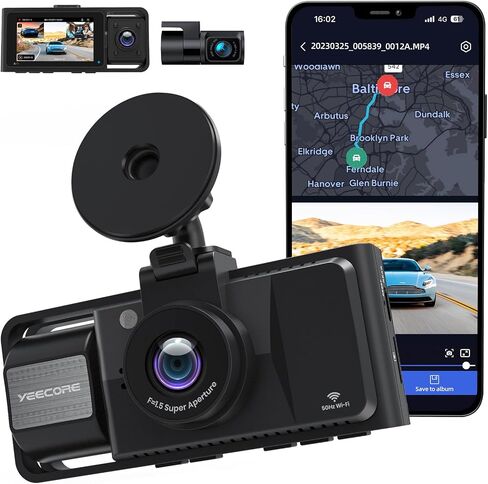 3 Channel Dash Cam, Real 4K+HDR 1080P+1080P Front Insaid and Rear with 5G WiFi DPS, Parking Mode, Night Vision, Dash Camera for Cars with App, G-Sensor, Accident Record, Support 512GB Max in Kuwait