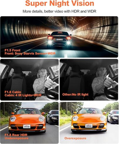 3 Channel Dash Cam, Real 4K+HDR 1080P+1080P Front Insaid and Rear with 5G WiFi DPS, Parking Mode, Night Vision, Dash Camera for Cars with App, G-Sensor, Accident Record, Support 512GB Max in Kuwait