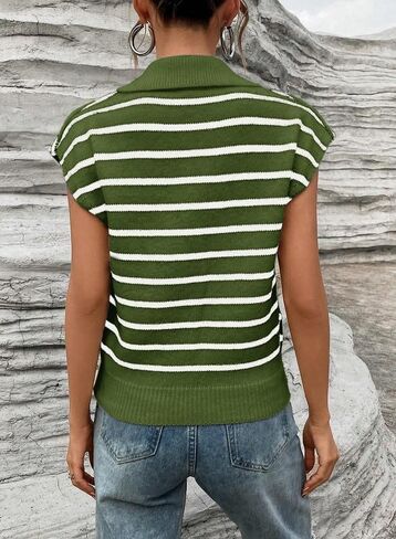 SHEWIN Women's Tops Cap Short Sleeve Shirts Casual Collared Knit Striped Pullover Sweaters in Saudi Arabia