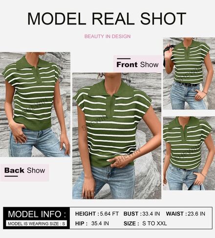 SHEWIN Women's Tops Cap Short Sleeve Shirts Casual Collared Knit Striped Pullover Sweaters in Saudi Arabia