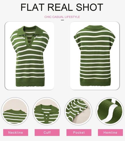SHEWIN Women's Tops Cap Short Sleeve Shirts Casual Collared Knit Striped Pullover Sweaters in Saudi Arabia