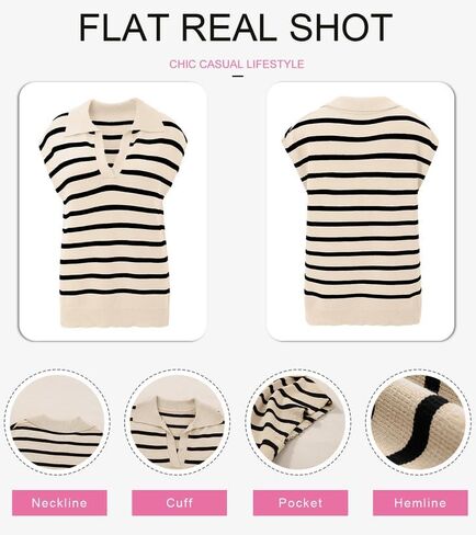 SHEWIN Women's Tops Cap Short Sleeve Shirts Casual Collared Knit Striped Pullover Sweaters in Saudi Arabia
